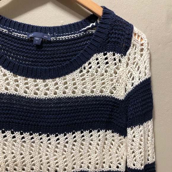 {GAP} Navy Striped Open Knit Pullover Sweater - Picture 3 of 9